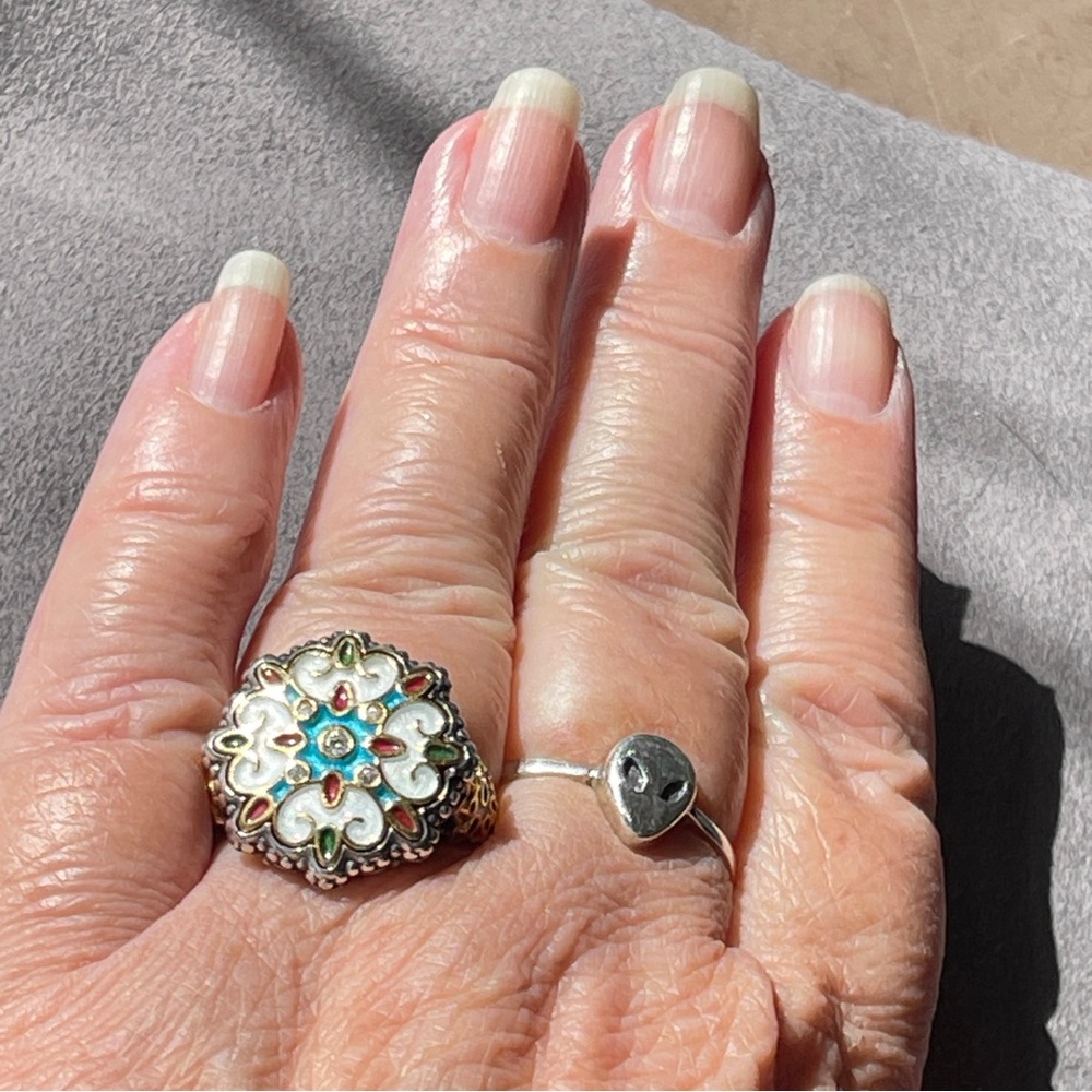 Dimitrious Designer Sterling Silver Enamel Elaborate Greek Designer Ring Size 8 - Picture 11 of 11